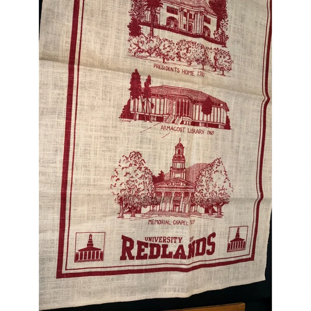 Vintage University of Redlands Linen Tea Towel Collegiate Souvenir California